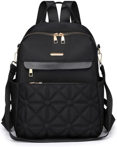 Vista 8 de Bolso tipo mochila para mujer, impermeable, Oxford, casual, bolso de mano de moda con múltiples bolsillos para el trabajo, viajes, uso diario (beige)