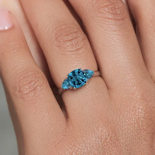 Vista 5 de Gem Stone King Anillo de compromiso de oro blanco de 10 quilates con topacio azul Londres para mujer