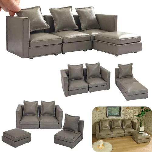 Vista 11 de iLAND Muebles de Casa de Muñecas Sofá Seccional en Miniatura para Decoración de Casa de Muñecas Compatible con Accesorios a Escala 1/12, Sofá