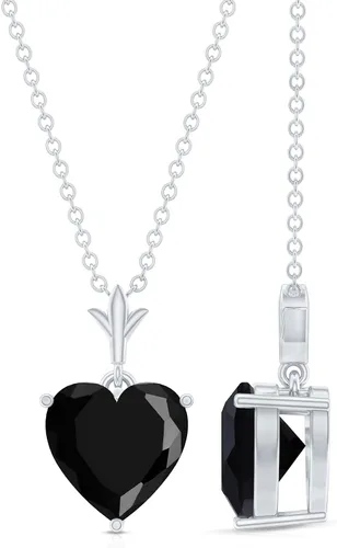 Vista 8 de Natural 2 Ct Black Onyx Heart Necklace with Chain, AAA Quality Negro