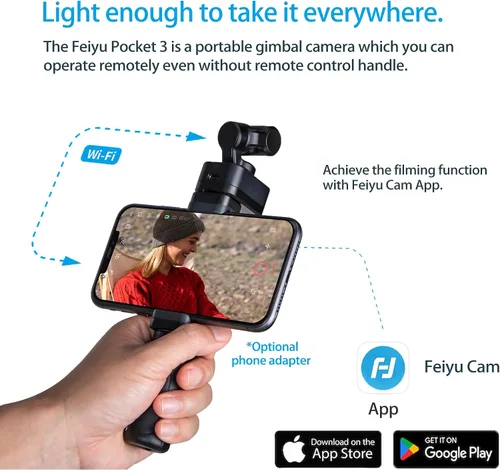 Vista 5 de Feiyu Pocket 3 Cámara cardán desmontable inalámbrica de 3 ejes con zoom - 1/2.3 pulgadas CMOS, 130 ° FOV, 4K 60 FPS, seguimiento AI, estabilizador