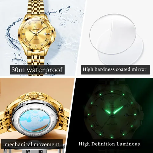 Vista 3 de OLEVS - Reloj automático de lujo para mujer con diamantes, fecha, clásico, de cuerda automática, relojes de pulsera luminosos e impermeables