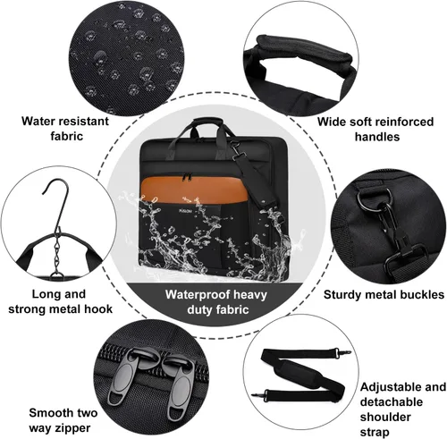 Vista 5 de Bolsa de ropa para viajes, bolsa grande de traje para hombre, hasta 3 trajes, bolsas de ropa para viajes de negocios, maleta colgante 2 en 1