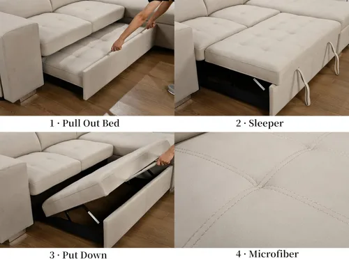Vista 5 de THSUPER Sofá seccional reclinable de microfibra de 102 pulgadas en forma de L con cama extraíble y chaise de almacenamiento, sofás convertibles