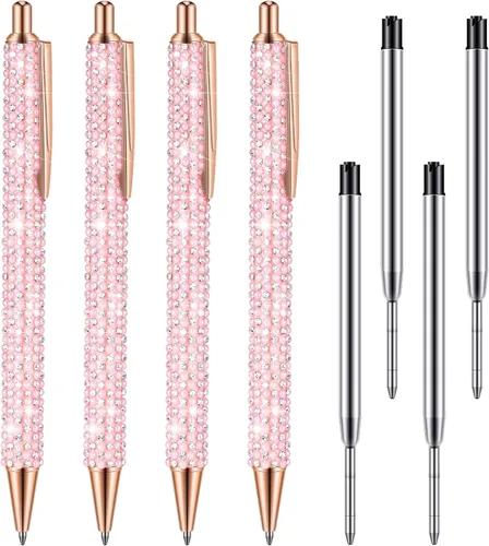 Vista 16 de Ireer 4 bolígrafos brillantes de diamantes de imitación para mujer, bolígrafo de tinta de metal con purpurina de cristal con 4 recambios de 0.039