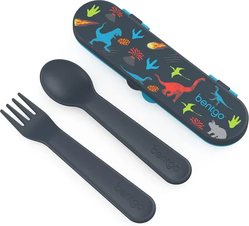 Vista 12 de Bentgo Juego de utensilios para niños, tenedor, cuchara y estuche de almacenamiento de plástico reutilizable, materiales sin BPA, asas de fácil