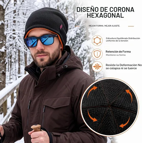Vista 2 de Lvaiz Winter Beanie for Men Women Warm Fleece Lined Reversible Skull Cap Reversible Soft Warm Fleece Lining, Full Ear Coverage, 3D Hexagonal Crown