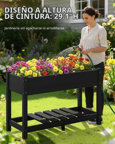 Vista 6 de SERWALL Cama de jardín elevada, negra, 43 x 17 x 30 pulgadas