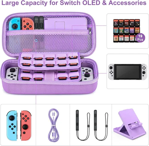 Vista 2 de Younik Switch OLED Accessories Bundle, 16 in 1 Accessories Kit Includes Switch OLED Carrying Case, Protective Case Cover for Console & J-Con, Screen