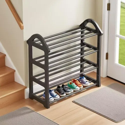 Vista 4 de Organizador de zapatos de 4 niveles, negro, 24 pulgadas de ancho x 10.6 pulgadas de profundidad x 22.8 pulgadas de alto, capacidad para 12 pares