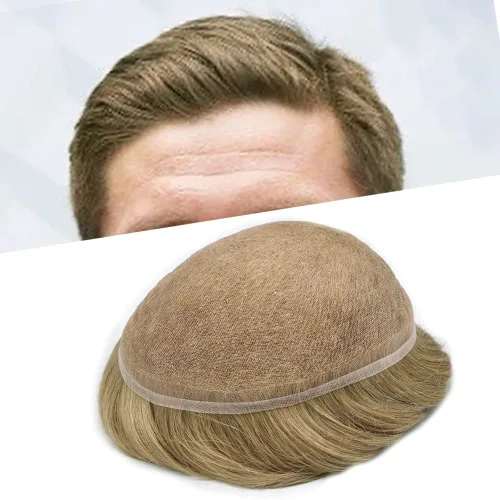 Vista 23 de Peluca de cabello humano con encaje completo, línea capilar real, para hombre, peluca de cabello con nudo blanqueado, pieza de pelo para hombres