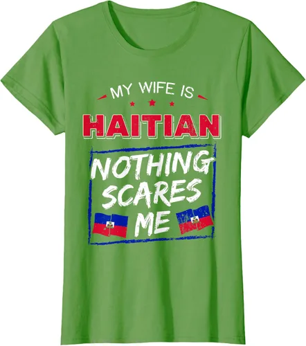 Vista 53 de My Wife Is Haitian Republic of Haiti Heritage Roots - Camiseta con bandera, Negro, S