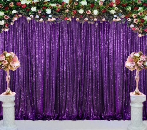 Vista 17 de ShinyBeauty Cortinas de Lentejuelas 2 Paneles 2ftx8ft Wine Telón de Fondo con Brillantina para Videos de YouTube Cortinas de Lentejuelas Borgoña