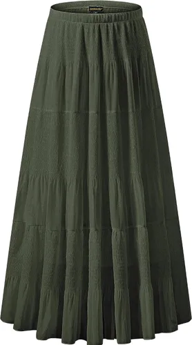 Vista 9 de NASHALYLY - Faldas largas de gasa, acampanadas, plisadas, con cintura alta y elástica para mujer Albaricoque Rosa Floral