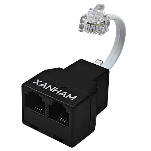 Vista 12 de Cable RJ11 Divisor de 3 vías, conector 6P4C, adaptador de cable de línea telefónica con cable de 3 pulgadas para cable de teléfono fijo, negro