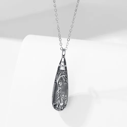 Vista 124 de Collar con colgante de urna de cenizas de cremación y árbol de la vida para mujer, plata de ley US1