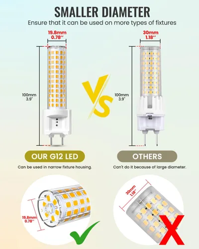 Vista 2 de Klarlight Bombilla LED G12, bombilla de maíz con base bi-pin de 15 W, 15 W, luz blanca cálida de 3000 K, reemplazo de lámpara de halogenuros Luz