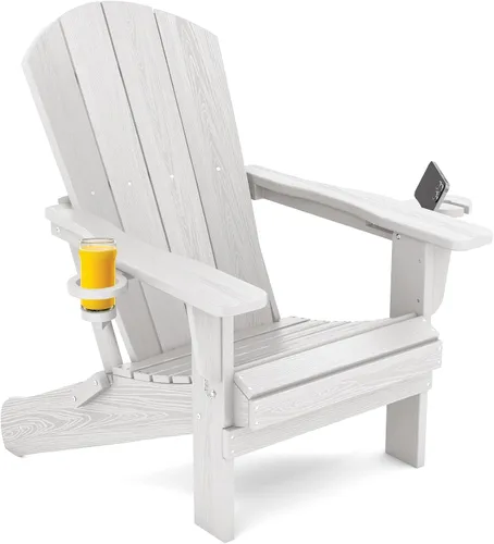 Vista 53 de SERWALL Silla Adirondack plegable, Silla Adirondack HDPE con textura de madera - gris Compuesto de HDPE, impermeable, grano de madera, taza