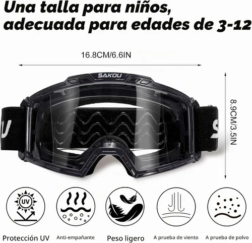 Vista 2 de SAKOU Gafas antivaho para niños y jóvenes de 3 a 12 años Negro