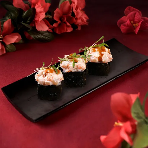 Vista 4 de Bandeja rectangular de bambú reutilizable para sushi de 7 x 2.8 pulgadas, 10