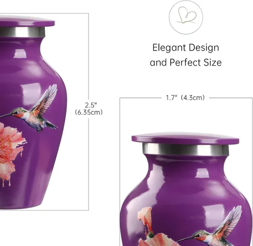 Vista 7 de Urna pequeña para cenizas, recuerdo para adultos (morado, aluminio)