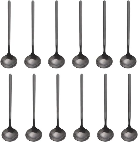 Vista 15 de 6 cucharas de café negras, cucharas de café espresso de acero inoxidable 18/8, mini cuchara de té Vogue de 5.2 pulgadas, cuchara pequeña agitadora