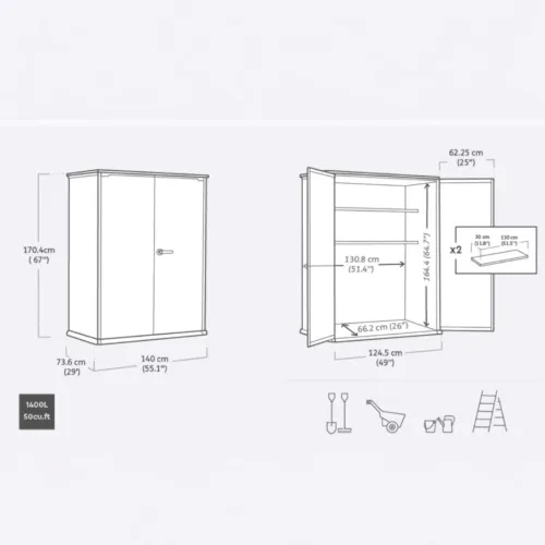 Vista 3 de Keter Premier - Caseta alta de almacenaje para exterior de resina, 4.6 x 5.6 pies, con soportes para estantes para muebles de patio, accesorios