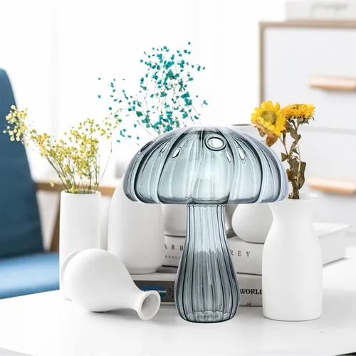 Vista 9 de Jarrones hidropónicos para plantas, estilo nórdico de hongos de vidrio para decoración de hogar, oficina, sala de estar (beige)