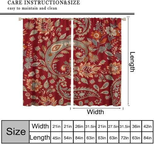Vista 16 de Cortinas opacas con estampado de flores de cachemira, estampado de cachemira sobre fondo blanco, para decoración del hogar, cocina, restaurante