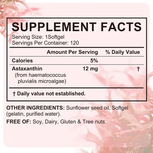 Vista 9 de VOFANK Astaxantina 12 mg, suplementos de astaxantina premium con actividad antioxidante, apoya los ojos, las articulaciones, el sistema