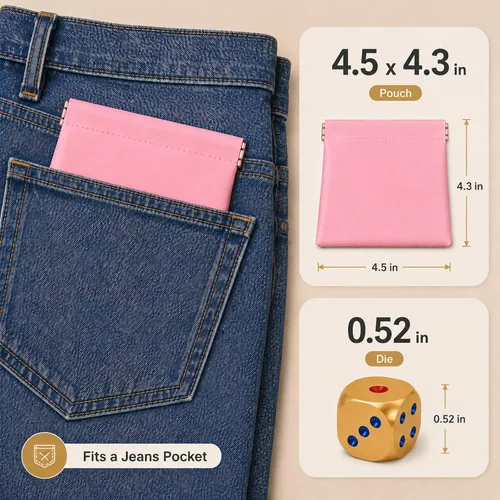 Vista 6 de Mahjong - Juego de dados, bolsa de poliuretano rosa con 2 dados