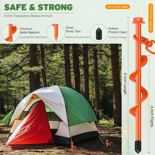 Vista 2 de Hiboom Juego de 4 anclajes de tierra con mango en T, llave hexagonal para cama elástica, kit de tornillos de anclaje de tierra, accesorios inflables