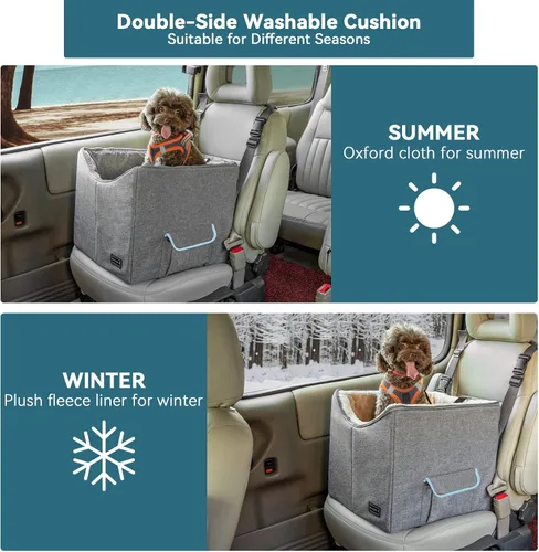Vista 3 de Petsfit Asiento de automóvil para perros pequeños, asiento elevador de automóvil de viaje para mascotas con cinturón de seguridad, cojín lavable