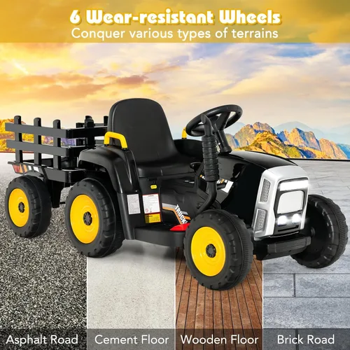 Vista 6 de DORTALA Tractor de paseo para niños con remolque (negro)
