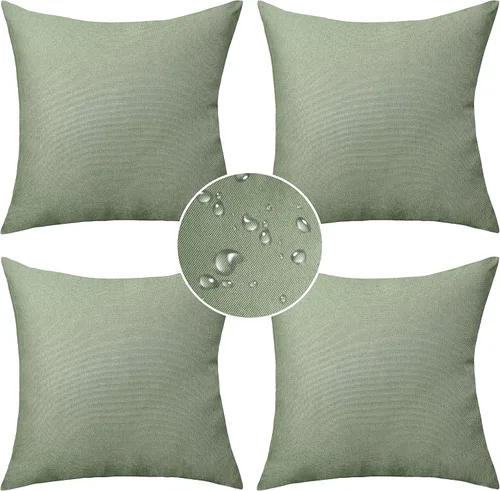 Vista 25 de Demetex Fundas de almohada de exterior impermeables de 16 x 16 pulgadas, fundas de almohada decorativas de lino para sala de estar, balcón y jardín