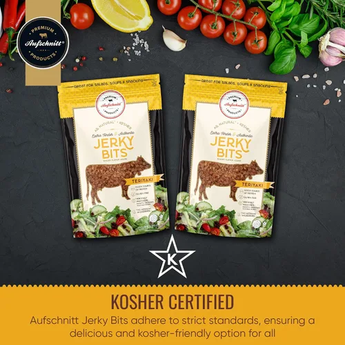 Vista 6 de Aufschnitt Jerky Bits - Bocadillos saludables hechos de carne de res y pollo, con alto contenido de proteínas, kosher y apto para dieta cetogénica