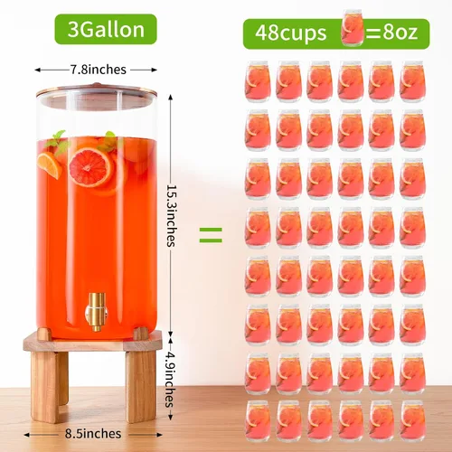 Vista 2 de Dispensador de bebidas extra grande de 3 galones para fiestas, dispensador de bebidas de vidrio con soporte, dispensador de bebidas de agua