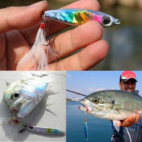 Vista 7 de Sougayilang Señuelos de pesca de plantillas, cucharas de metal para hundimiento, cebo micro jigging