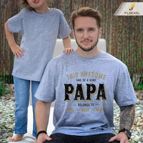 Vista 2 de FLOCHIL Camisa personalizada para papá para hombres, camisa de papá personalizada con nombres de niños, camiseta personalizada para el día