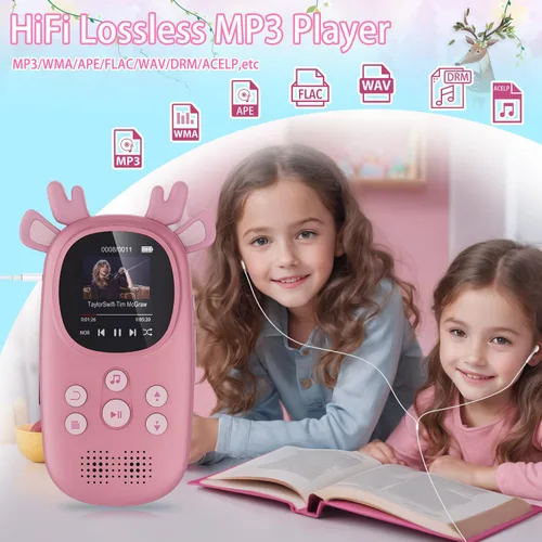 Vista 3 de Reproductores MP3 de 32 GB para niños, lindo reproductor de música portátil Bluetooth para niños con renos, reproductor MP3 para niños con Bluetooth