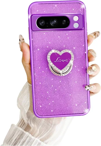 Vista 33 de Funda protectora transparente de 3 capas con anillo bonito soporte, para mujeres y niñas, para Pixel 6 2021 (lavanda)