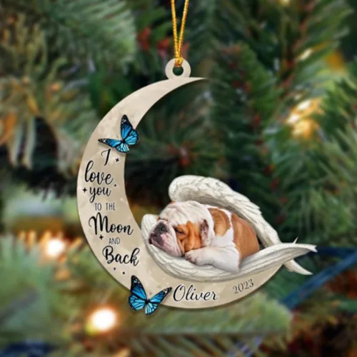 Vista 11 de Adorno colgante personalizado de ángel durmiendo en la luna, perro sabueso afgano, nombre personalizado, acrílico impreso en 2D plano – cumpleaños