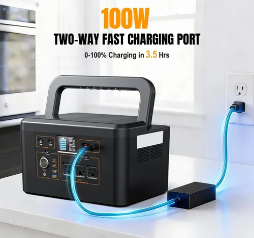 Vista 2 de Estación de energía portátil 650W (pico de 1200W), generador solar 576Wh Batería LiFePO4 de carga rápida de 3.5 horas para respaldo en el hogar