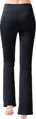 Vista 4 de nuveti Pantalones de yoga de cintura alta con corte de bota para mujer, 4 bolsillos, pantalones de entrenamiento, control de abdomen, pantalones