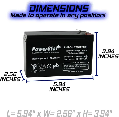 Vista 7 de PowerStar Batería 7AH para PS-1290-PS-1290 Batería SLA recargable de 12 voltios 9 amperios hora