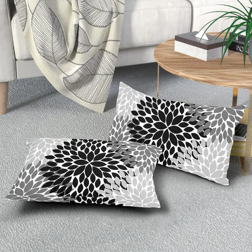 Vista 7 de Fundas de Almohada Negras 12X20 pulgadas Negro Blanco Gris Dalias Floral Geométrico Lumbar Fundas de Almohada para Cama Juego de 2 Rústico de Granja
