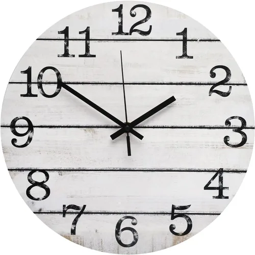 Vista 10 de Reloj de pared de 12 pulgadas de imitación de madera, silencioso, sin tictac, para interiores, reloj redondo marrón decorativo, rústico