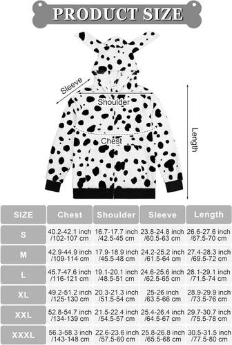 Vista 2 de AOTHSO Disfraz de perro dálmatas para Halloween, sudadera con capucha suave con cremallera frontal con bolsillos, calcetines de cola, calcomanías