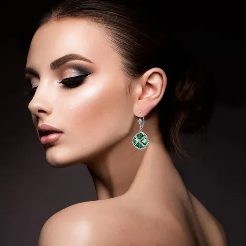 Vista 2 de Aretes colgantes de cristal austriaco de 0.551 in para mujer, joyería Glod de 14 quilates