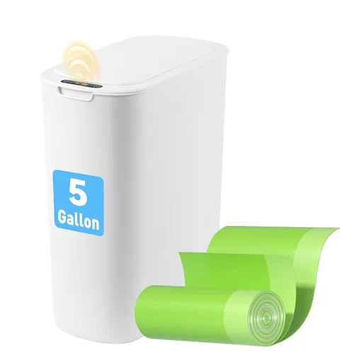 Vista 9 de FRESHLIX Basurero automático de baño de 5 galones con tapa, sensor de movimiento, sin contacto, cubo de basura eléctrico inteligente, delgado